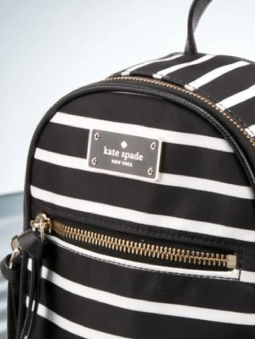 Kate Spade Black/White Nylon Bag - Wilson Road French Stripe Mini Backpack